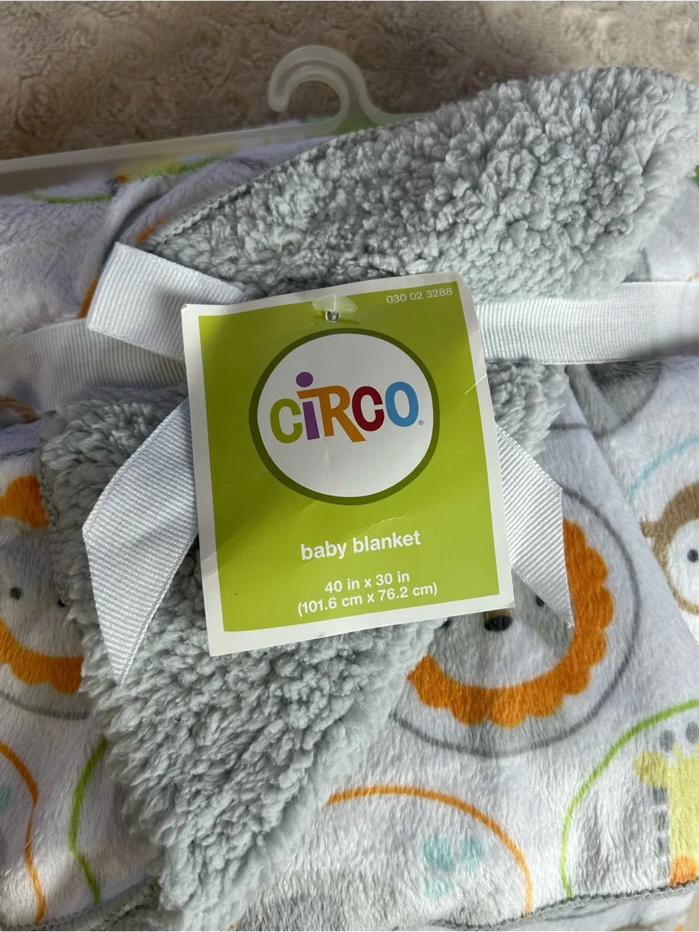 Circo Gray Safari Animals Baby Blanket White Sherpa Circles Monkey Giraffe Lion